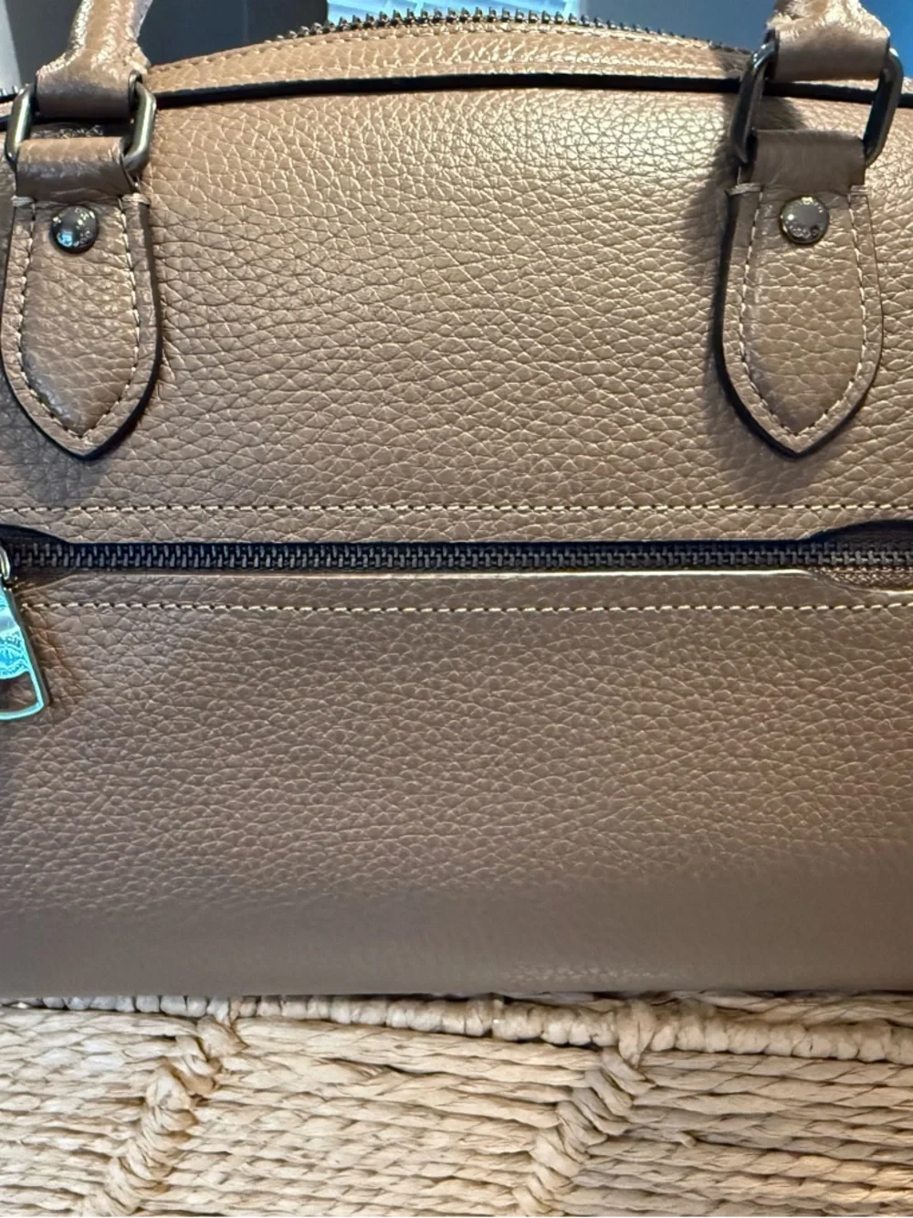 Coach Satchel Top Handle Bag Dark Stone Pebbled Leather Tag Detachable Strap - Picture 7 of 7